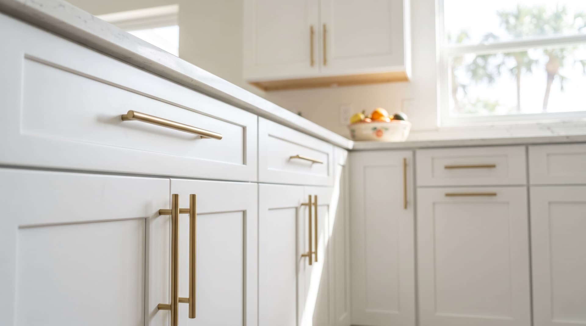 Refaced kitchen cabinets with new doors and hardware
