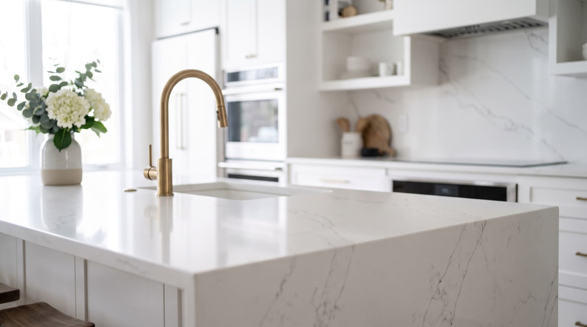 Quartz countertop and island in a remodeled Tampa Bay kitchen